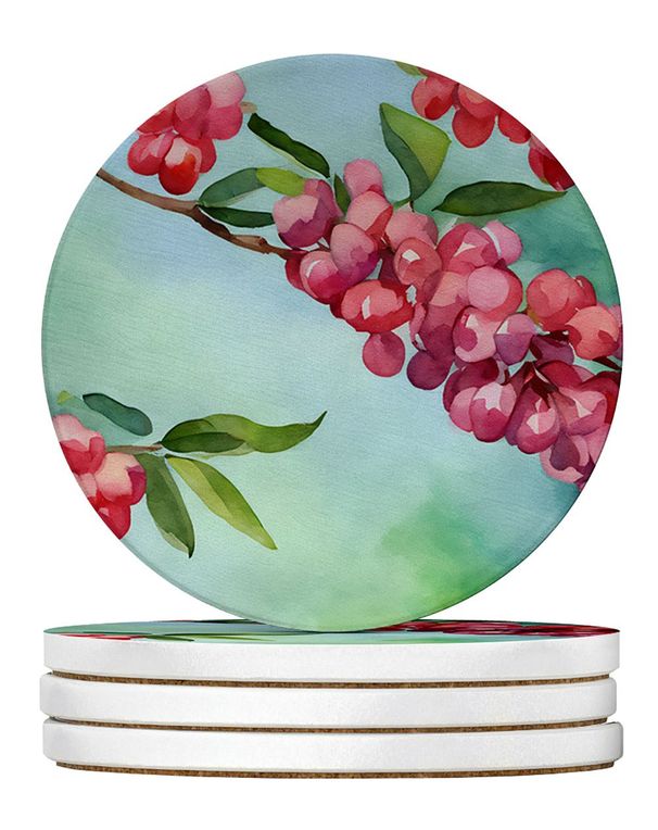 Pennsylvania Mountain Laurels In Watercolor Large Sandstone Coasters Pack Of 4 Absorbent Round Coasters Decor Gifts For Men Or Women, 4 In, Multicolor_maomaolike.com