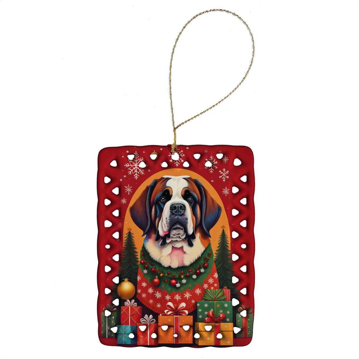Saint Bernard Holiday Christmas Porcelain Ornament Christmas Tree Hanging Decorations For Home Christmas Holiday, Rectangle, Gift, Multicolor_maomaolike.com