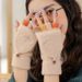 Winter Warm Half Finger Flip Knitted Gloves For Boys And Girls Students Rainbow Writing Cute Gloves_maomaolike.com