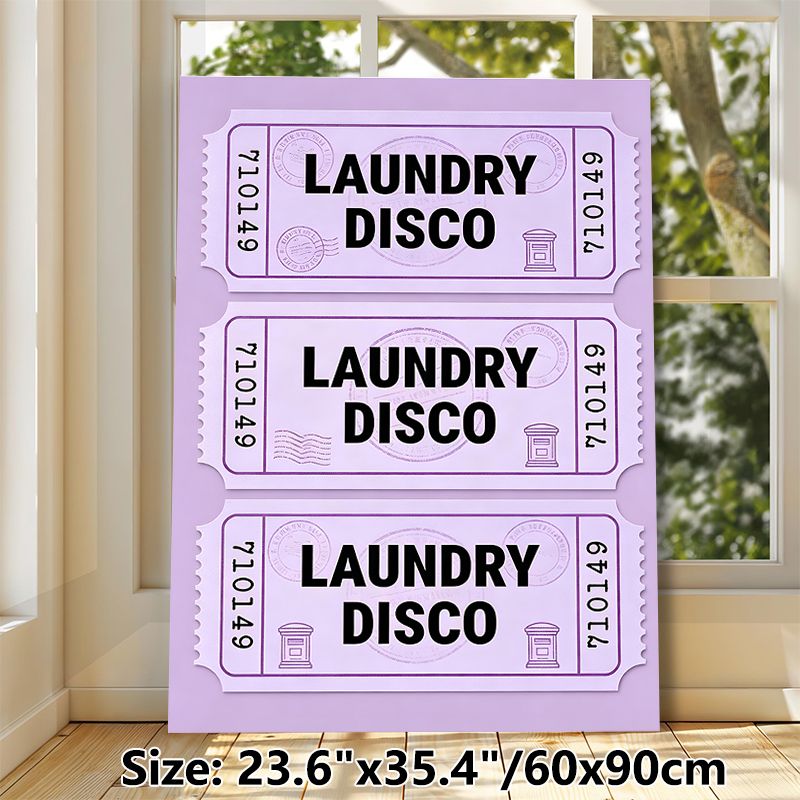 Laundry Disco Ticket Themed Painting Poster, Playful Vintage Ticket-style Poster, Whimsical Purple-toned Design Brings Lighthearted Touch, Ideal For_maomaolike.com