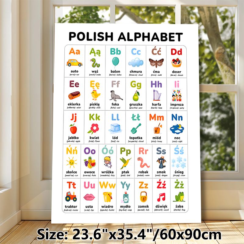 Polish Alphabet Painting Poster, Vibrant Colorful Illustrated Poster, Useful For Learning Polish Letters With Matching Words And Phonetics, Ideal For_maomaolike.com