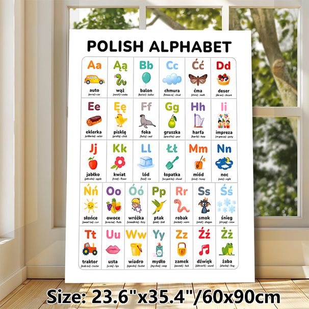 Polish Alphabet Painting Poster, Vibrant Colorful Illustrated Poster, Useful For Learning Polish Letters With Matching Words And Phonetics, Ideal For_maomaolike.com