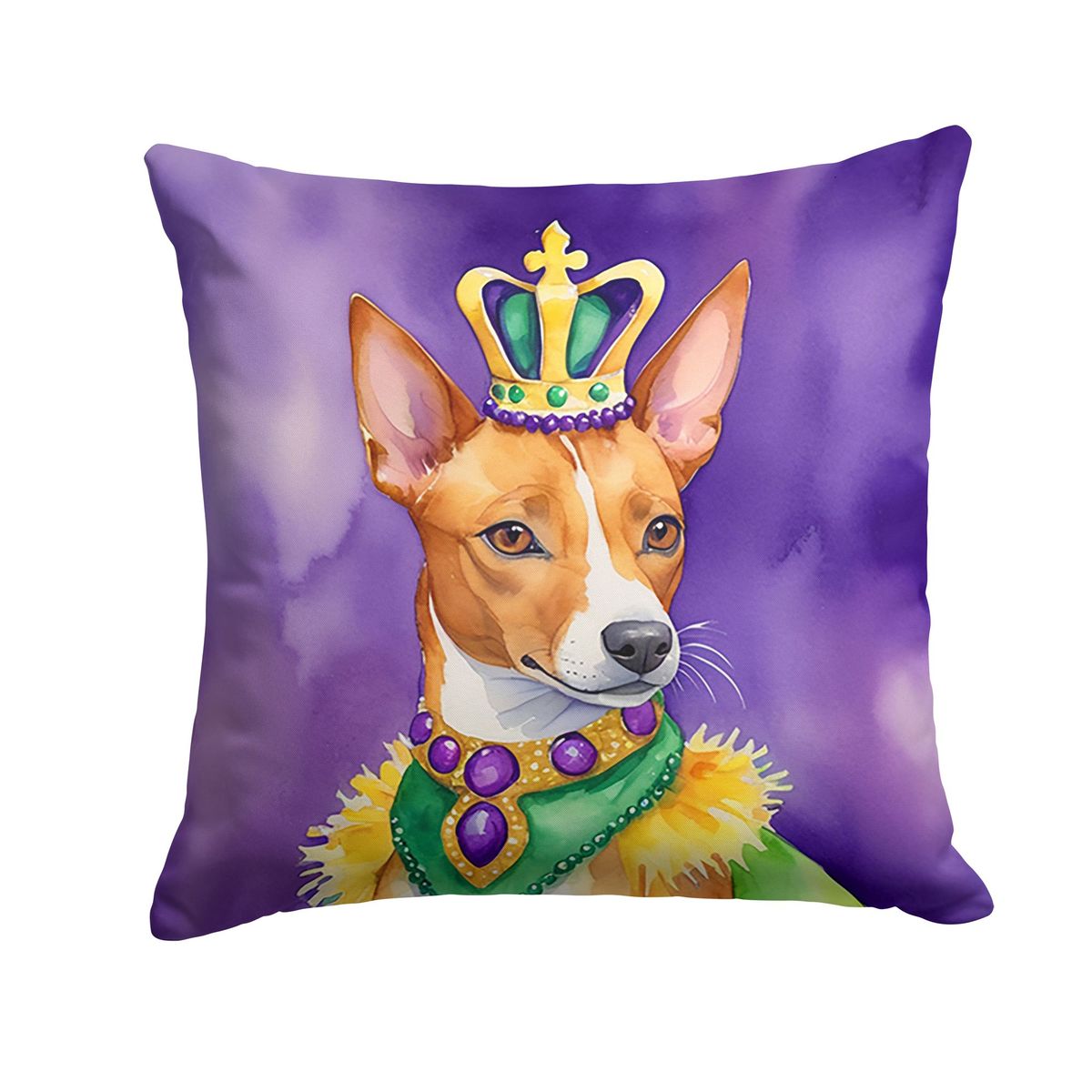 Basenji King Of Mardi Gras Throw Pillow Machine Washable, Indoor Outdoor Decorative Pillow For Couch, Bed Or Patio, 18Hx18W_maomaolike.com