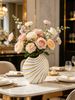 White & Gold Striped Ceramic Vase, Modern Luxury Wave Textured Decorative Flower Vase For Living Room Dining Table Home Decor_maomaolike.com
