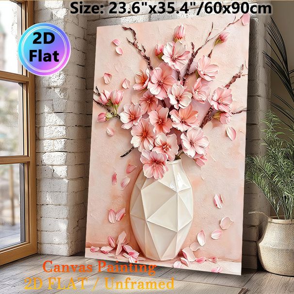 Pink Floral Vase Painting Poster, Soft-hued Textured Oil Style Poster, Delicate Elegant Floral Artwork Ideal For Living Room, Bedroom_maomaolike.com