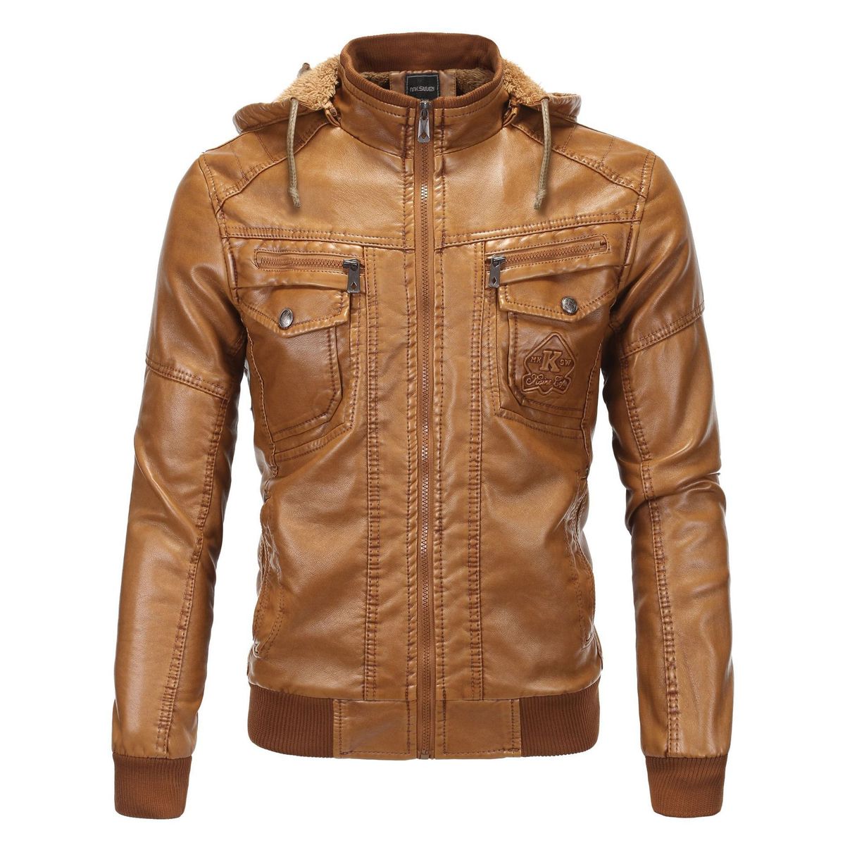 2023 European size men's leather jacket washed leather hooded leather jacket plus velvet warm leather jacket large size men's jacket 1603_maomaolike.com