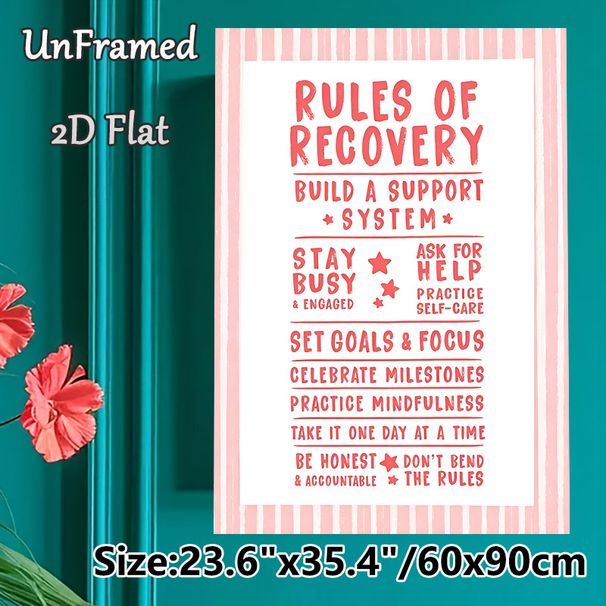 Recovery Rules Painting Poster, Pastel Pink Handlettered Motivational Text Poster, Practical Recovery Guidance Ideal For Wellness Spaces, Counseling_maomaolike.com