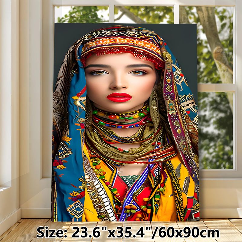 Ethnic Style Woman Painting Poster, Vibrant Exotic Ethnic Portrait Poster, Eye-catching Cultural Art Decor For Living Room, Bedroom And Gallery Space_maomaolike.com