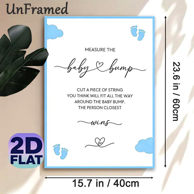Baby Shower Measure The Bump Painting Poster, Delicate Blue Footprint & Cloud Design Poster, Fun Interactive Game Decor For Baby Shower Parties_maomaolike.com
