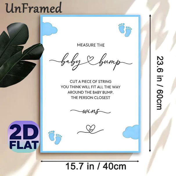 Baby Shower Measure The Bump Painting Poster, Delicate Blue Footprint & Cloud Design Poster, Fun Interactive Game Decor For Baby Shower Parties_maomaolike.com