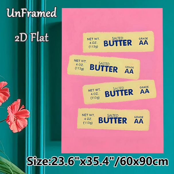Butter Label Themed Painting Poster, Vibrant Retro-style Butter Label Pattern Poster, Playful Kitchen-inspired Decor For Home Kitchen And Dining Area_maomaolike.com