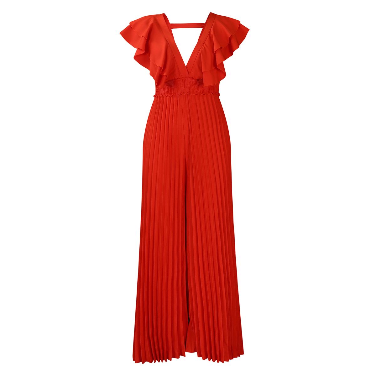 Women's new deep V-neck high waist sexy ruffled pleated wide-leg jumpsuit_maomaolike.com