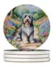 Bearded Collie Spring Garden Large Sandstone Coasters Pack Of 4 Absorbent Round Coasters Decor Gifts For Men Or Women, 4 In, Multicolor_maomaolike.com