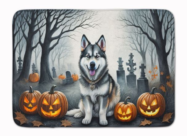 Alaskan Malamute Spooky Halloween Memory Foam Kitchen Mat Machine Washable Anti-Fatigue Mat Cushion Comfort Bath Mat Or Kitchen Rug_maomaolike.com