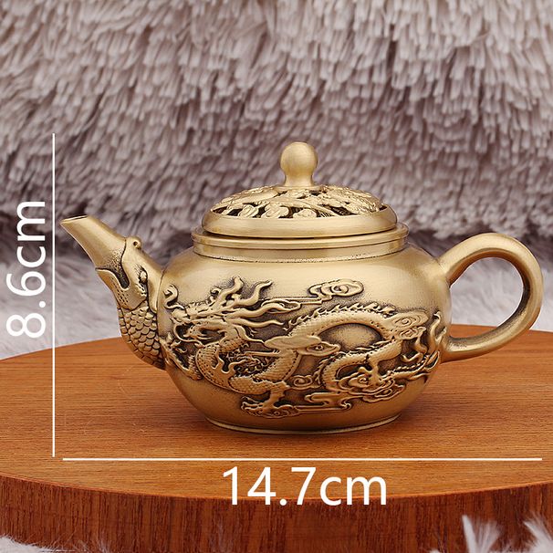 Brass Dragon And Phoenix Small Office Home Retro Fish Mouth Spout Rotating Teapot Stress Relief Artifact Metal Craft_maomaolike.com