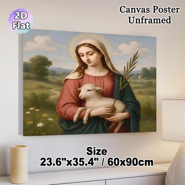 Saint With Lamb Religious Painting Poster, Classic Vintage Pastoral Oil Painting Style Poster, Serene Spiritual Decor Ideal For Home, Prayer Room_maomaolike.com