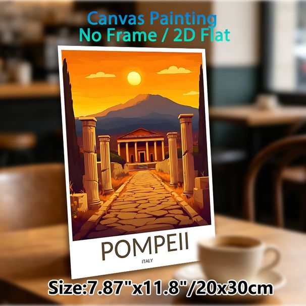 Pompeii Ancient Ruins Painting Poster, Warm-toned Retro Historic Scenery Poster, Captivating Ancient Architecture View, Ideal For Home Living Room Or_maomaolike.com