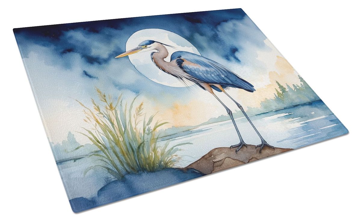 Blue Heron Under The Moonlight Glass Cutting Board Decorative Tempered Glass Kitchen Cutting And Serving Board Large Size Chopping Board_maomaolike.com