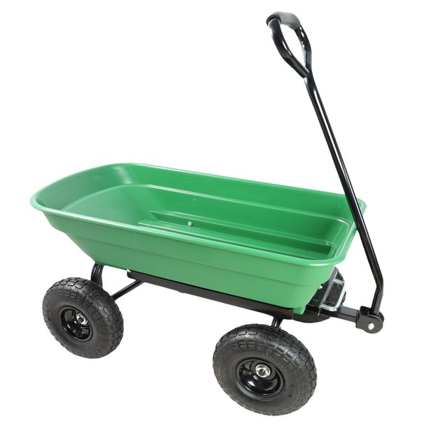Folding Car Poly Garden Dump Truck With Steel Frame, 10 Inches. Pneumatic Tire, 300 Lb Capacity Body 55L Green_maomaolike.com