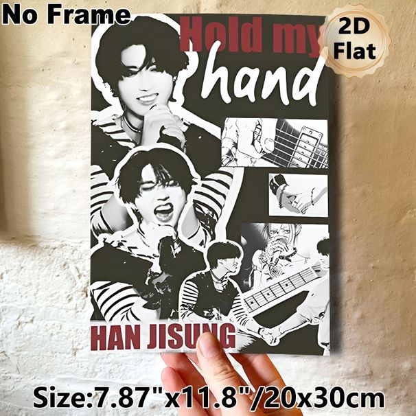 Han Jisung Themed Painting Poster, Monochrome Collage Style Poster, With Stage Scenes, Hand-holding & Guitar Elements, Ideal For Bedroom And Fan Space_maomaolike.com