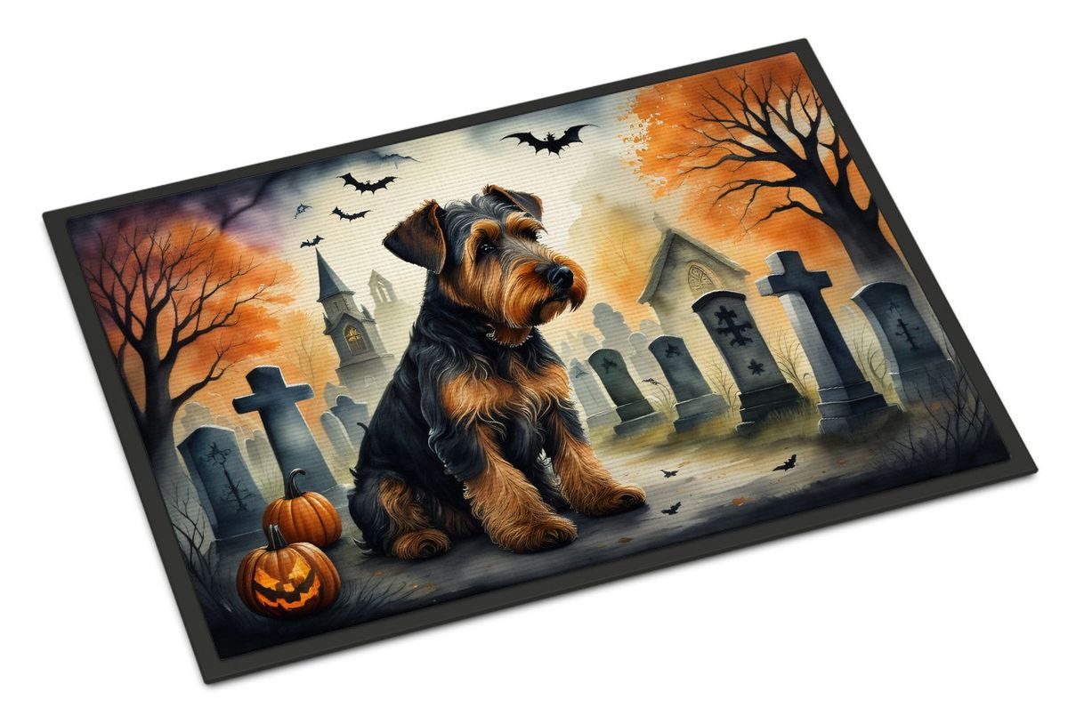 Airedale Terrier Spooky Halloween Doormat Front Door Mat Indoor Outdoor Rugs For Entryway, Non Slip Washable Low Pile, 24H X 36W_maomaolike.com