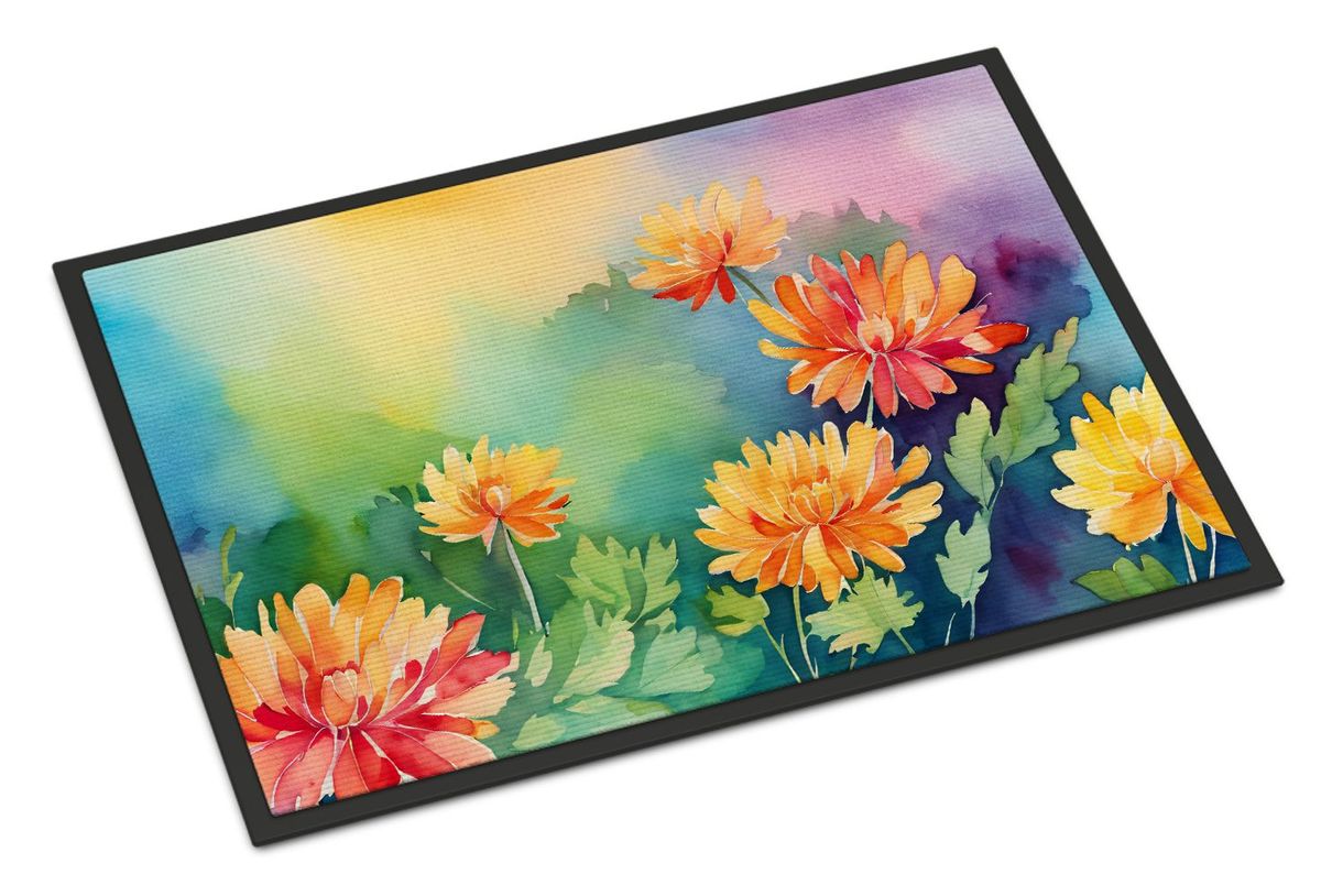 Chrysanthemums In Watercolor Doormat Front Door Mat Indoor Outdoor Rugs For Entryway, Non Slip Washable Low Pile, 24H X 36W_maomaolike.com