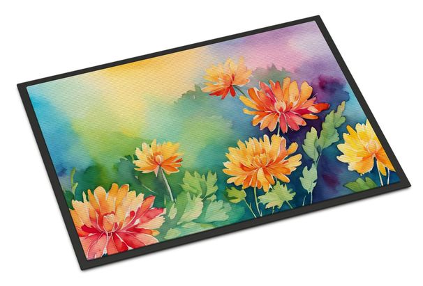 Chrysanthemums In Watercolor Doormat Front Door Mat Indoor Outdoor Rugs For Entryway, Non Slip Washable Low Pile, 24H X 36W_maomaolike.com