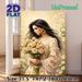 Lady With Roses Painting Poster, Soft-toned Romantic Art Poster, Gentle Lady Holding Blush Roses Surrounded By Daisies, Delicate Elegant Decor Piece_maomaolike.com