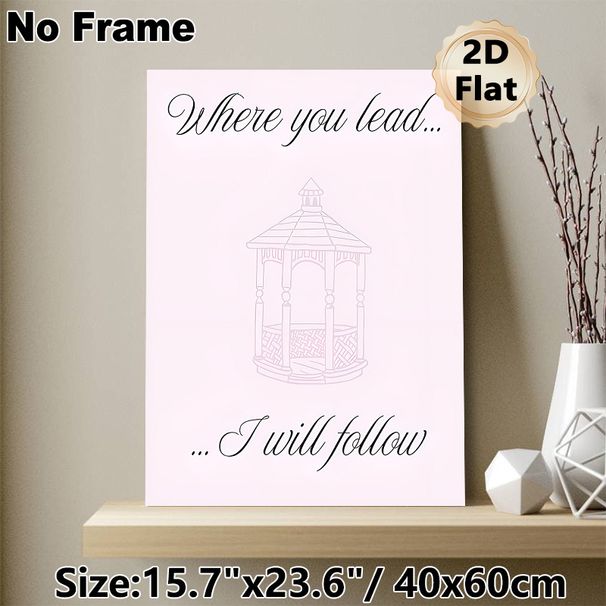 Romantic Gazebo Quote Painting Poster, Delicate Line Art Soft Pink Gazebo With Elegant Script Quote Poster, Warm Heartfelt Decor For Bedroom, Living_maomaolike.com