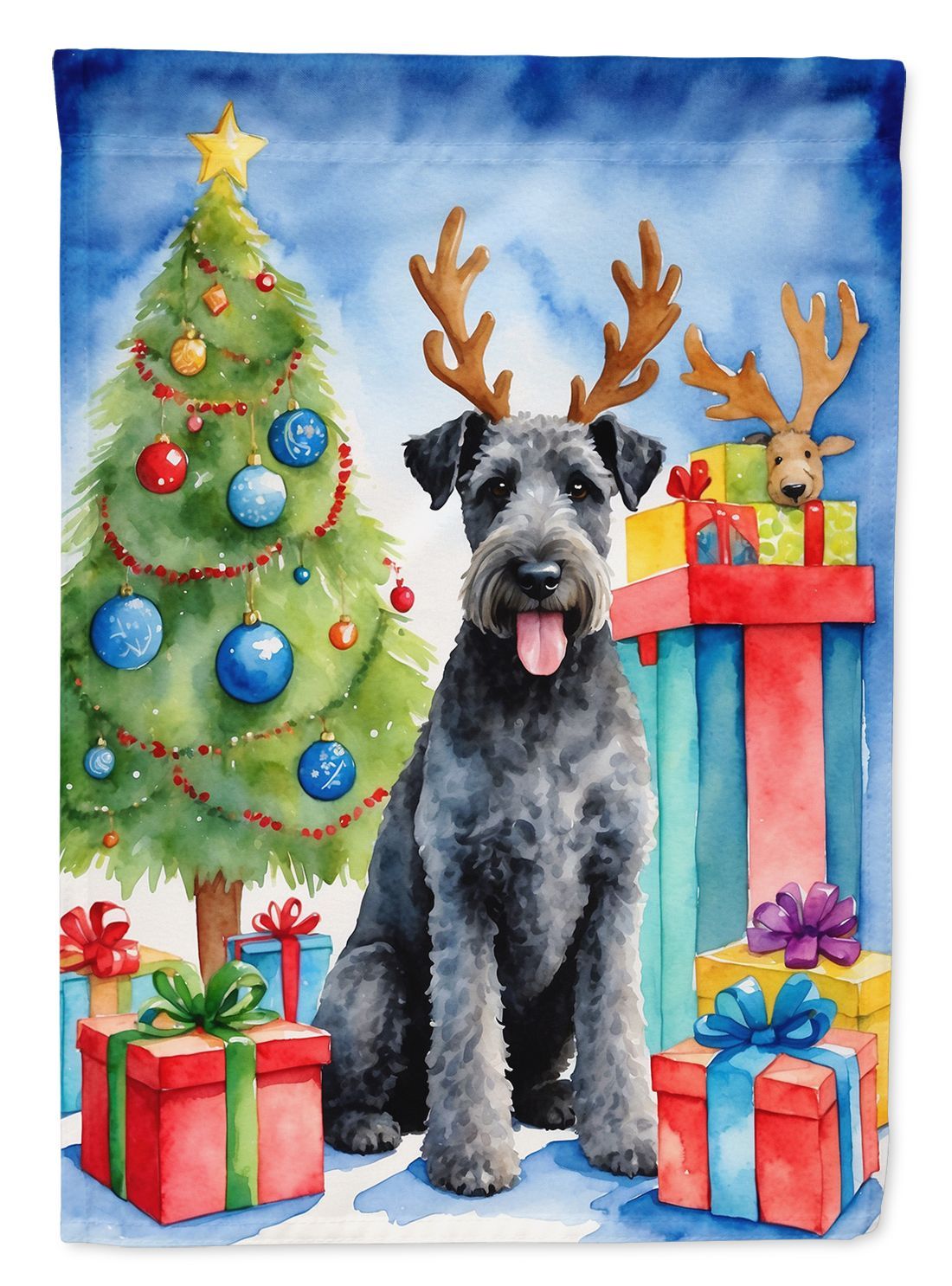 Kerry Blue Terrier Christmas Reindeer House Flag Large Porch Sleeve Pole Decorative Outside Yard Banner Artwork Wall Hanging, Polyester, House Size, Multicolor_maomaolike.com