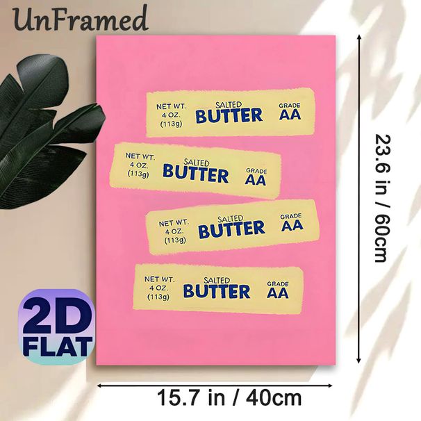 Butter Label Themed Painting Poster, Vibrant Retro-style Butter Label Pattern Poster, Playful Kitchen-inspired Decor For Home Kitchen And Dining Area_maomaolike.com