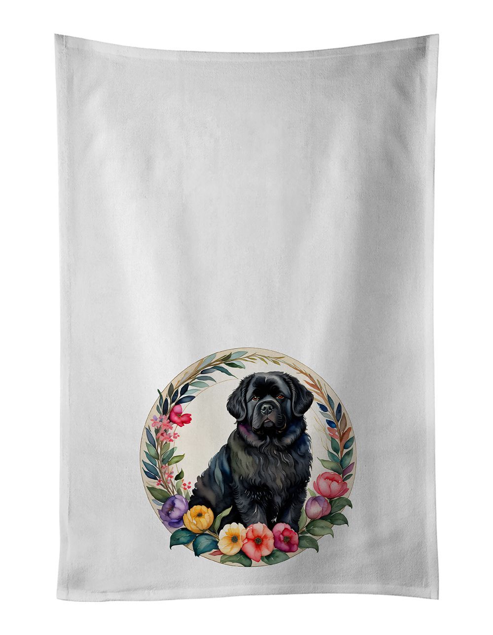 Newfoundland And Flowers Kitchen Towel Set Of 2 White Dish Towels Decorative Bathroom Hand Towel For Hand, Face, Hair, Yoga, Tea, Dishcloth, 19 X 28", White_maomaolike.com
