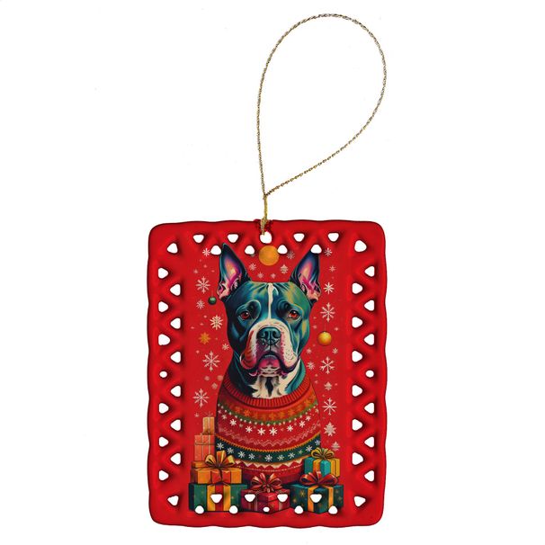 Staffordshire Bull Terrier Holiday Christmas Porcelain Ornament Christmas Tree Hanging Decorations For Home Christmas Holiday, Rectangle, Gift, Multicolor_maomaolike.com