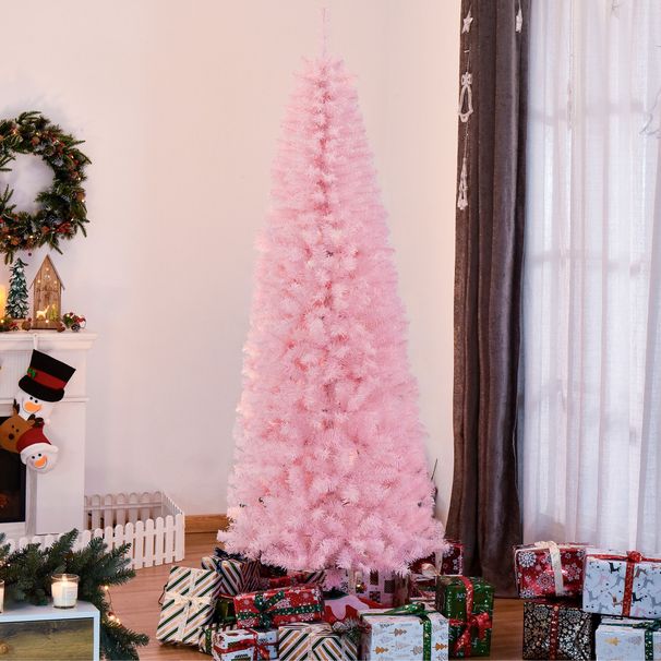 7 Ft Tall Unlit Slim Douglas Fir Artificial Christmas Tree With 818 Realistic Branch Tips, Pink_maomaolike.com
