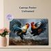 Fighting Roosters Painting Poster, Vibrant Realistic Oil Painting Style Poster, Dynamic Rainy Scene With Clashing Roosters, Eye-catching Rustic Decor_maomaolike.com