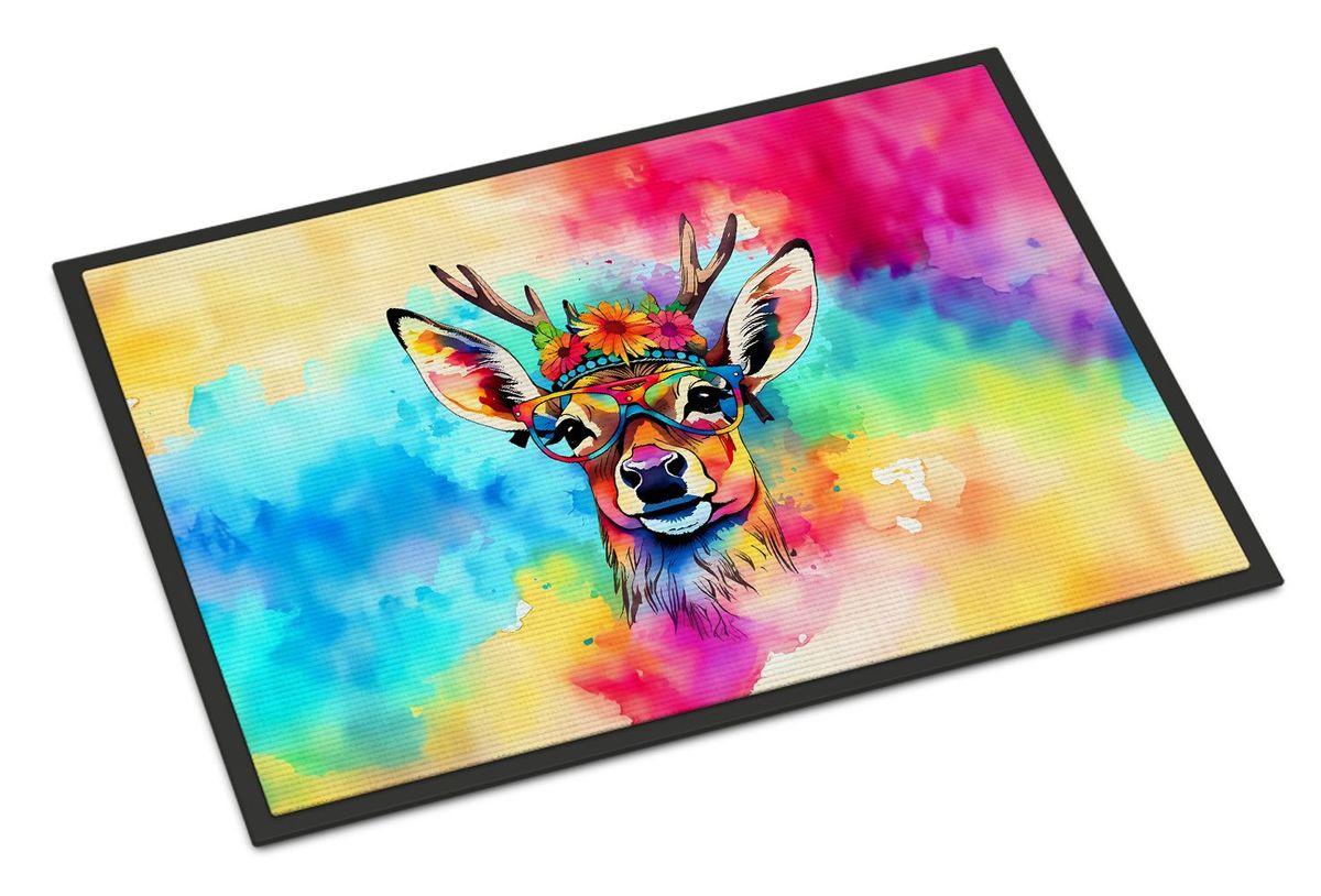 Hippie Animal Deer Doormat Front Door Mat Indoor Outdoor Rugs For Entryway, Non Slip Washable Low Pile, 24H X 36W_maomaolike.com