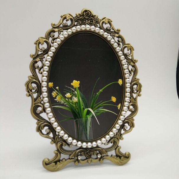 European-style Vintage Metal Photo Frame, Studio Photo Frame, Pearl Vanity Mirror, Princess Mirror, Retro Makeup Mirror_maomaolike.com