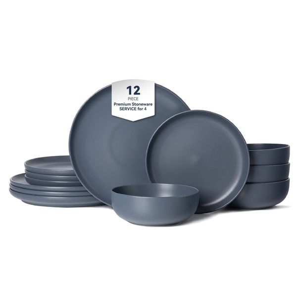 12-Piece Stoneware Dinner Plates Bowls Sets | Microwave & Dishwasher Safe | Non-Toxic Dinner Plates Bowls Set | Stackable Matte Glaze Kitchenware For 4_maomaolike.com