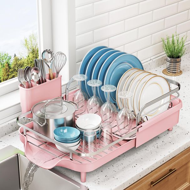 SNTD Expandable Dish Drying Rack For Kitchen Counter, 15.2-22.1 In, Black_maomaolike.com