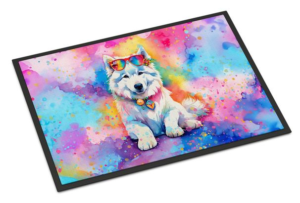 Samoyed Hippie Dawg Doormat Front Door Mat Indoor Outdoor Rugs For Entryway, Non Slip Washable Low Pile, 24H X 36W_maomaolike.com