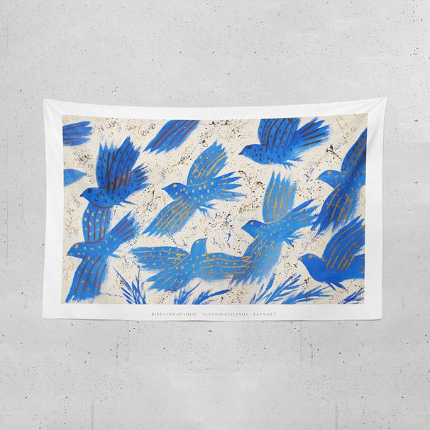 INS Blue Bird Artistic Hanging Peace Dove High-End Background Cloth Bedroom Dormitory Bed Decoration Canvas_maomaolike.com