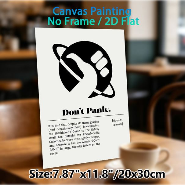 "Don't Panic" Hitchhiker's Guide Painting Poster, Minimalist Black-and-white Planet Graphic Poster, Inspirational Text Design For Home Office, Living_maomaolike.com