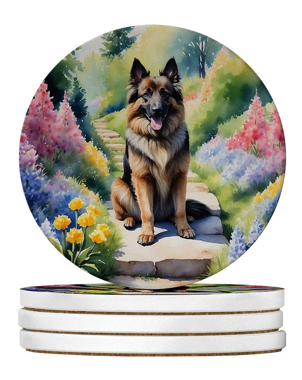 Belgian Tervuren Spring Path Large Sandstone Coasters Pack Of 4 Absorbent Round Coasters Decor Gifts For Men Or Women, 4 In, Multicolor_maomaolike.com