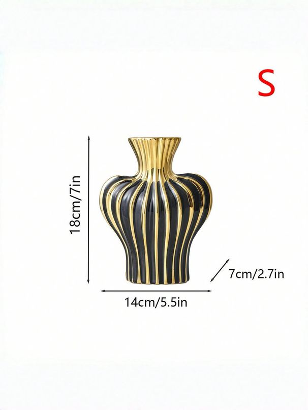 Striped Color Block Ceramic Vase For Elegant Floral Arrangements, Ideal For Entryway, Living Room & Balcony Decor, Versatile Home Accent_maomaolike.com