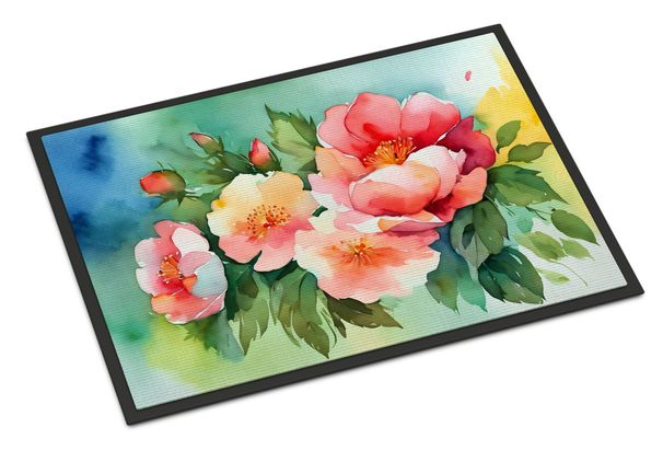 Georgia Cherokee Rose In Watercolor Doormat Front Door Mat Indoor Outdoor Rugs For Entryway, Non Slip Washable Low Pile, 24H X 36W_maomaolike.com