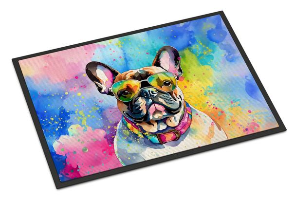 French Bulldog Hippie Dawg Doormat Front Door Mat Indoor Outdoor Rugs For Entryway, Non Slip Washable Low Pile, 24H X 36W_maomaolike.com
