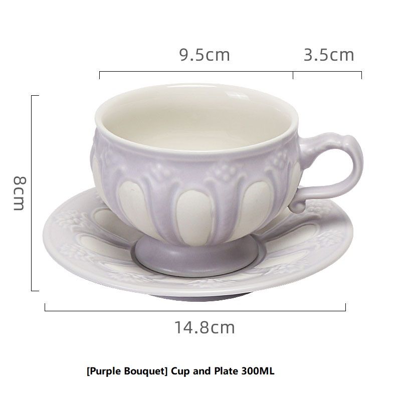 French Relief Retro Ceramic Coffee Cup And Plate Set, Afternoon Tea Set, Elegant Black Tea Cup, Luxurious European And English Style_maomaolike.com