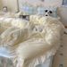 Wholesale INS Korean Style Princess Simple Pure Four-Piece Full Ruched Ruffle Edge Washed Cotton 4-Piece Set_maomaolike.com