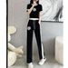 Women's casual knitted suit for women in summer, thin style, fashionable and fashionable, age-reducing wide-leg pants, fashionable two-piece set_maomaolike.com