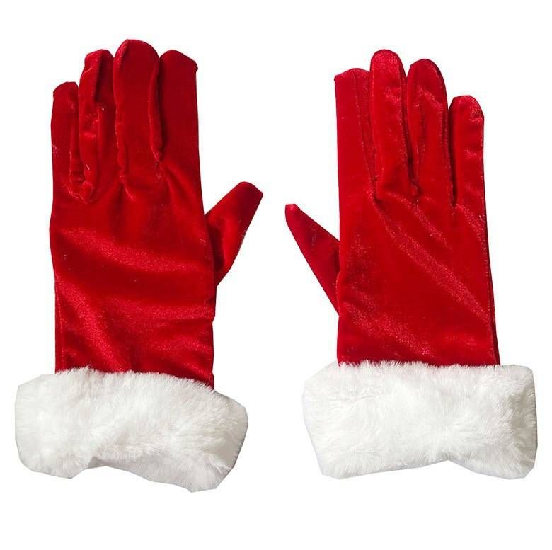 Christmas gloves Short gold silk fluff red Christmas gloves Velvet gloves_maomaolike.com